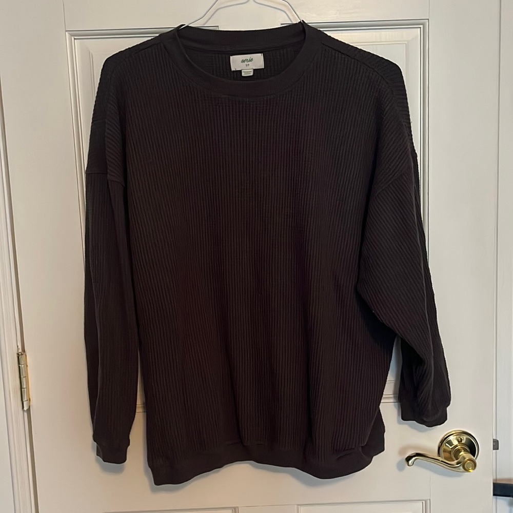 Aerie Oversized Waffle print crew neck long sleeve